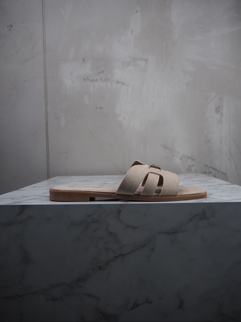 italienische mode kleiber werksverkauf Beige gewebte Slide-Sandalen
