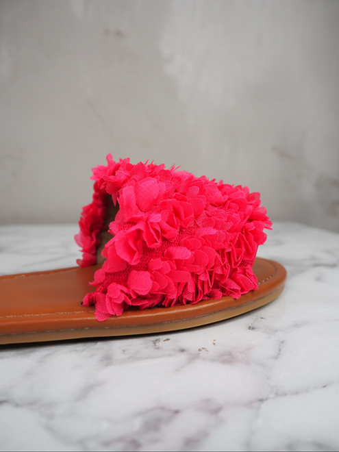 italienische mode kleiber werksverkauf Pinke Pantoletten mit Blumenmuster und brauner Sohle