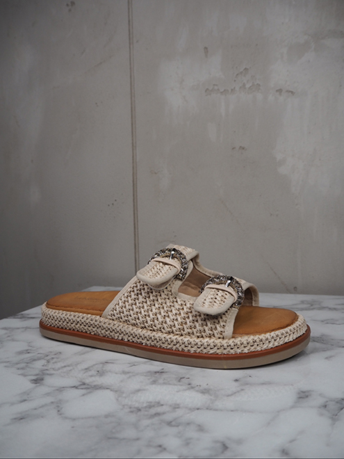 italienische mode kleiber werksverkauf Beige gewebte Espadrilles-Sandalen mit Doppelschnalle