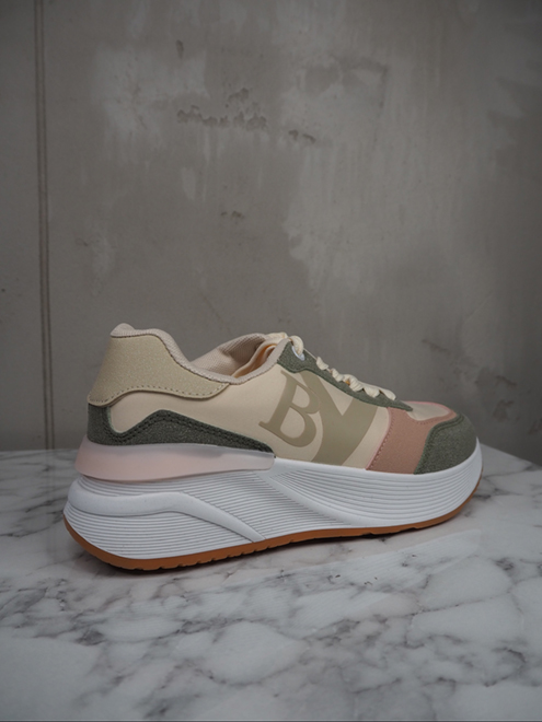 italienische mode kleiber werksverkauf Beige-grüne Damen-Sneaker mit Logodetail.