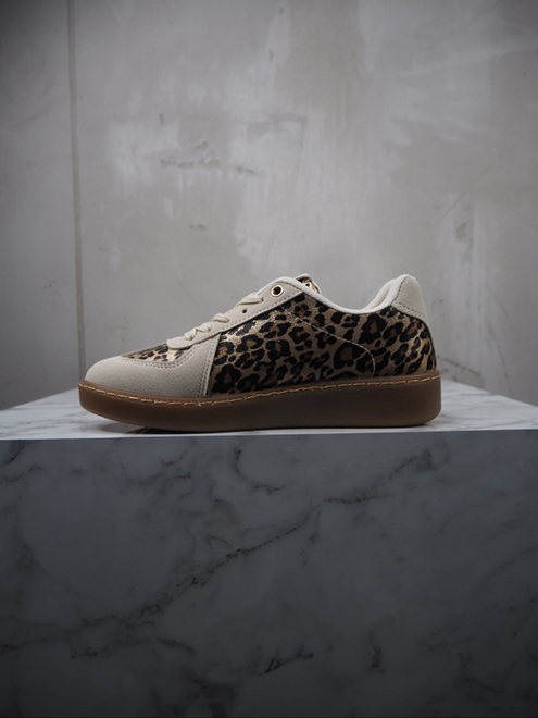 italienische mode kleiber werksverkauf Beige Damen-Sneaker mit Leopardenmuster und dicker Sohle