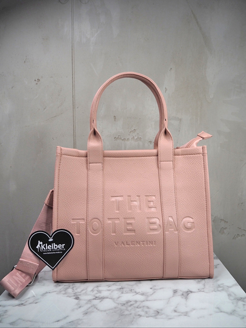 italienische mode kleiber werksverkauf Pinke Valentini-Tragetasche mit geprägtem Logo.