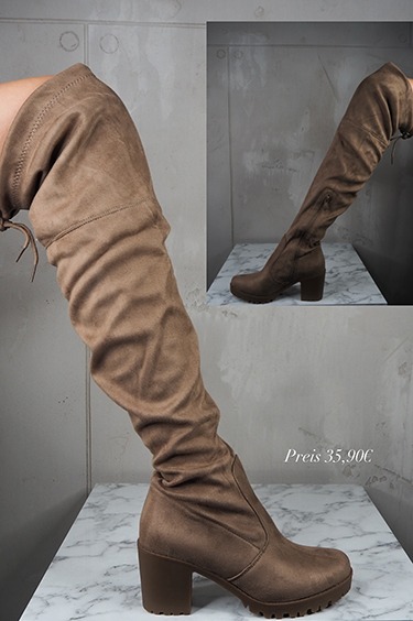 italienische mode kleiber werksverkauf Brauner Overknee-Stiefel. Preis 35,90€. Italienischer Modus.