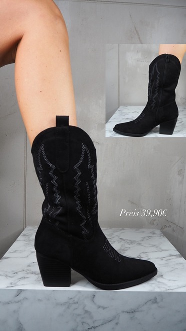 italienische mode kleiber werksverkauf Schwarze Wildleder-Cowboystiefel, perfekt für die Herbstmode. Preis: 39,90 €