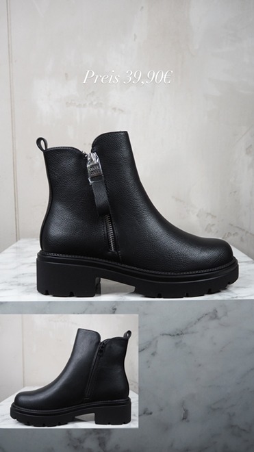 italienische mode kleiber werksverkauf Schwarze Stiefeletten mit dicker Sohle, perfekt für die Herbstmode. Preis: 39,90 €