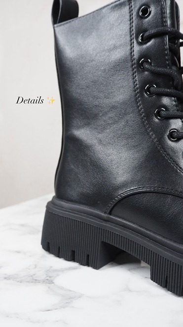 italienische mode kleiber werksverkauf Schwarzer Kampfstiefel aus Leder mit klobiger Sohle, perfekt für die Herbstmode.