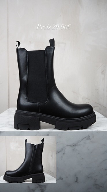 italienische mode kleiber werksverkauf Schwarze Chelsea Boots mit dicker Sohle, perfekt für den Winter. Preis: 29,90 €