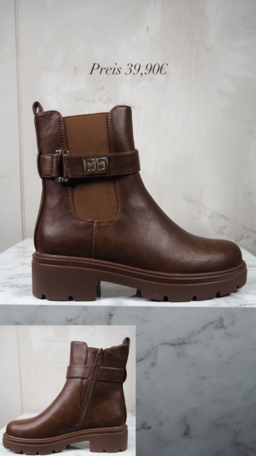 italienische mode kleiber werksverkauf Braune Stiefeletten mit Schnallendetail, Herbstmodetrend, Preis 39,90€