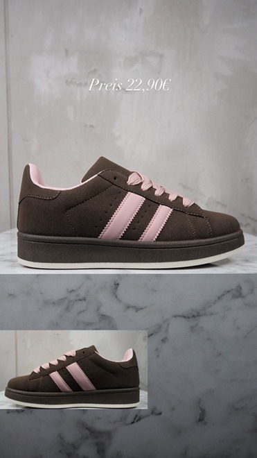 italienische mode kleiber werksverkauf Braune Wildleder-Sneaker mit rosa Streifen und Schnürsenkeln, Frühlingsmode