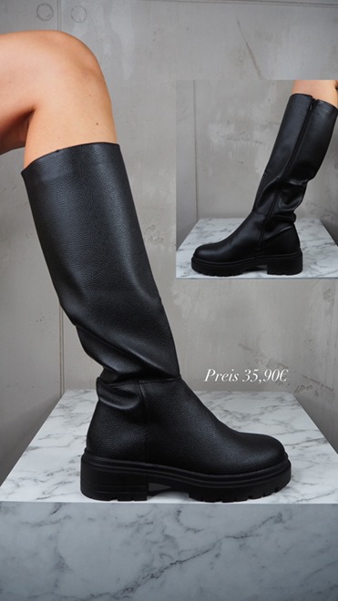 italienische mode kleiber werksverkauf Schwarze kniehohe Plateaustiefel, Preis 35,90€, perfekt für die Herbstmode