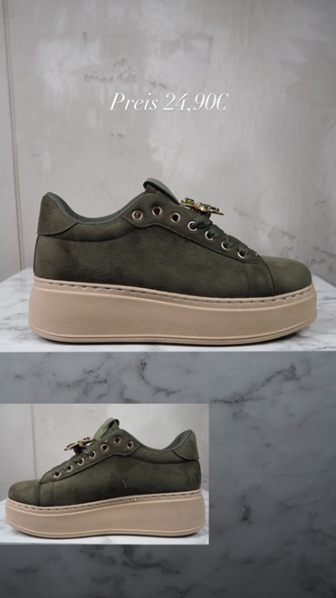 italienische mode kleiber werksverkauf Olivgrüne Plateau-Sneakers zum Preis von 24,90€