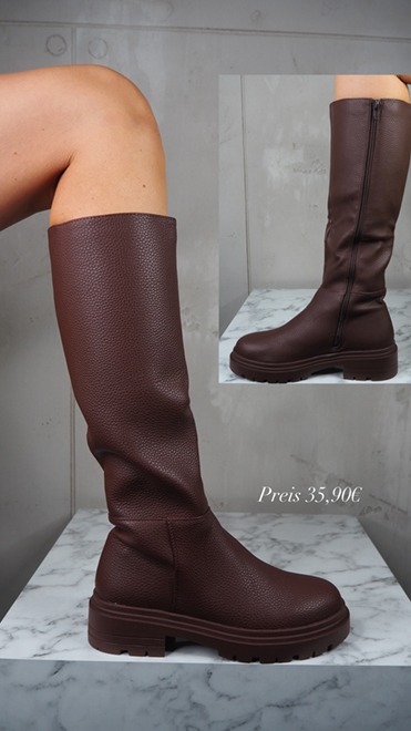 italienische mode kleiber werksverkauf Braune kniehohe Herbststiefel für Damen, mit dicker Sohle. Preis 35,90€