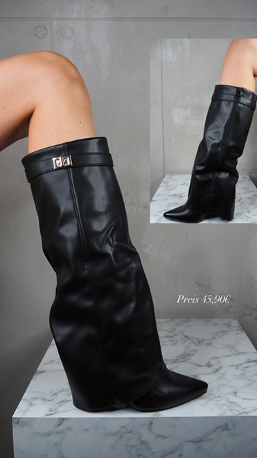 italienische mode kleiber werksverkauf Schwarze kniehohe Keilstiefel mit Schnallendetail, Modetrend, Preis 45,90€