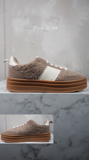italienische mode kleiber werksverkauf Teddybär-Sneaker mit brauner Sohle, perfekt für den Herbst. Preis: 26,90 €