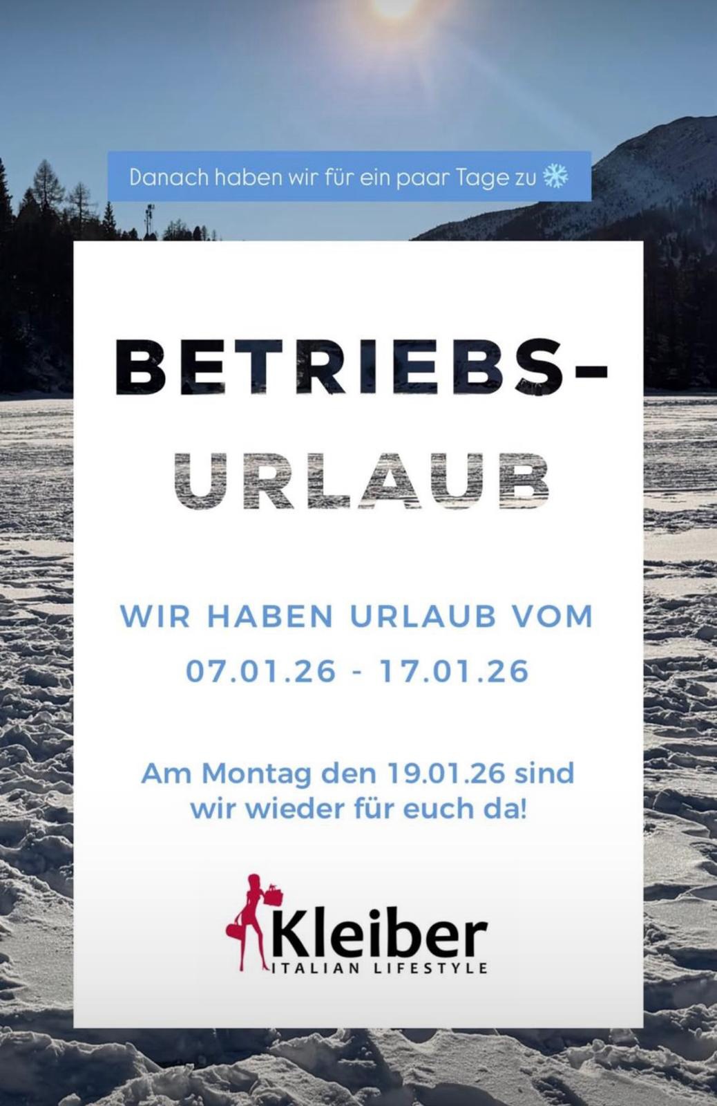 italienische mode kleiber werksverkauf Kleiber Betriebsferien vom 7. bis 17. Januar 2026. Wir sind am 19. Januar wieder da!