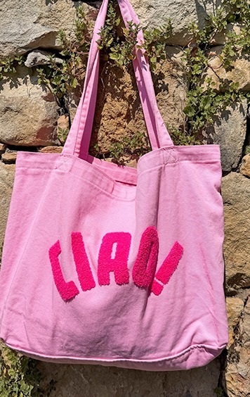 italienische mode kleiber werksverkauf Rosa Stofftasche mit aufgenähten "CIAO"-Buchstaben