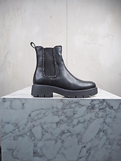 italienische mode kleiber werksverkauf Schwarzer Chelsea Boot mit Strassbesatz und Plateau-Sohle
