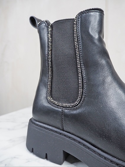 italienische mode kleiber werksverkauf Schwarze Chelsea Boots mit funkelnden Ziersteinen und dicker Sohle