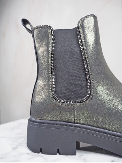 italienische mode kleiber werksverkauf Glitzernde Chelsea Boots mit Strassbesatz und dicker Sohle