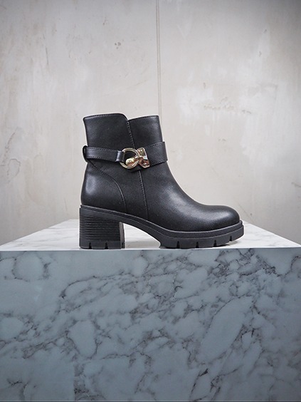 italienische mode kleiber werksverkauf Schwarzer Damen-Stiefel mit Schnalle und Blockabsatz