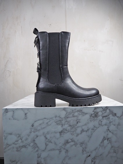 italienische mode kleiber werksverkauf Schwarzer Damen-Stiefel mit Schnallen und dicker Sohle