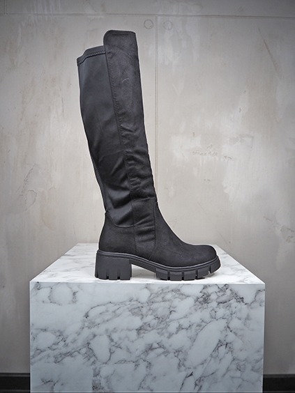 italienische mode kleiber werksverkauf Schwarzer Damenstiefel aus Wildleder-Optik mit Blockabsatz