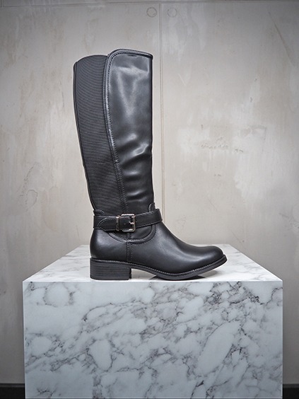 italienische mode kleiber werksverkauf Schwarzer Damen-Stiefel mit Schnalle und Elasteinsatz